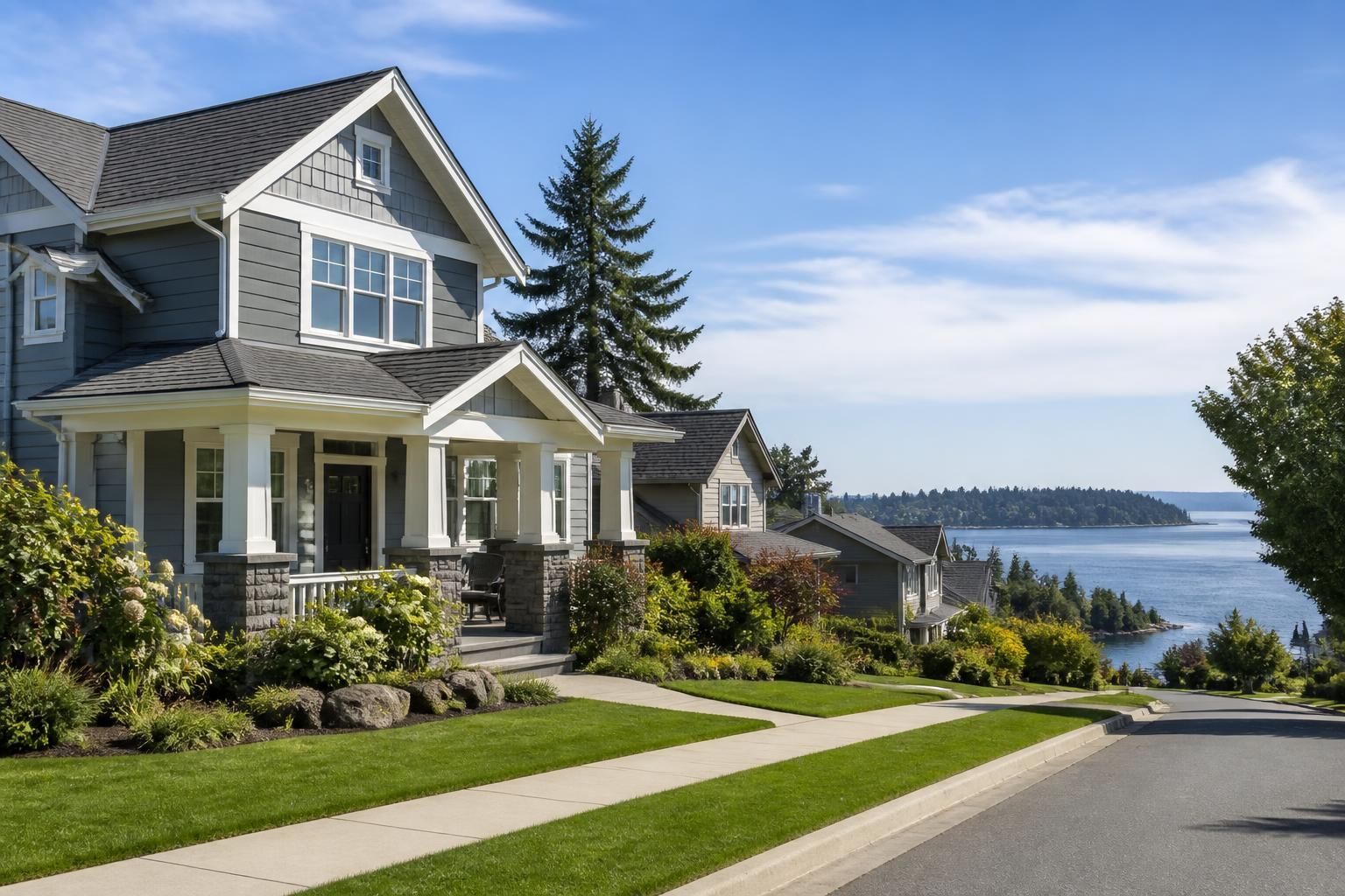 Tidy suburban houses with fresh lawns and a calm residential feel.